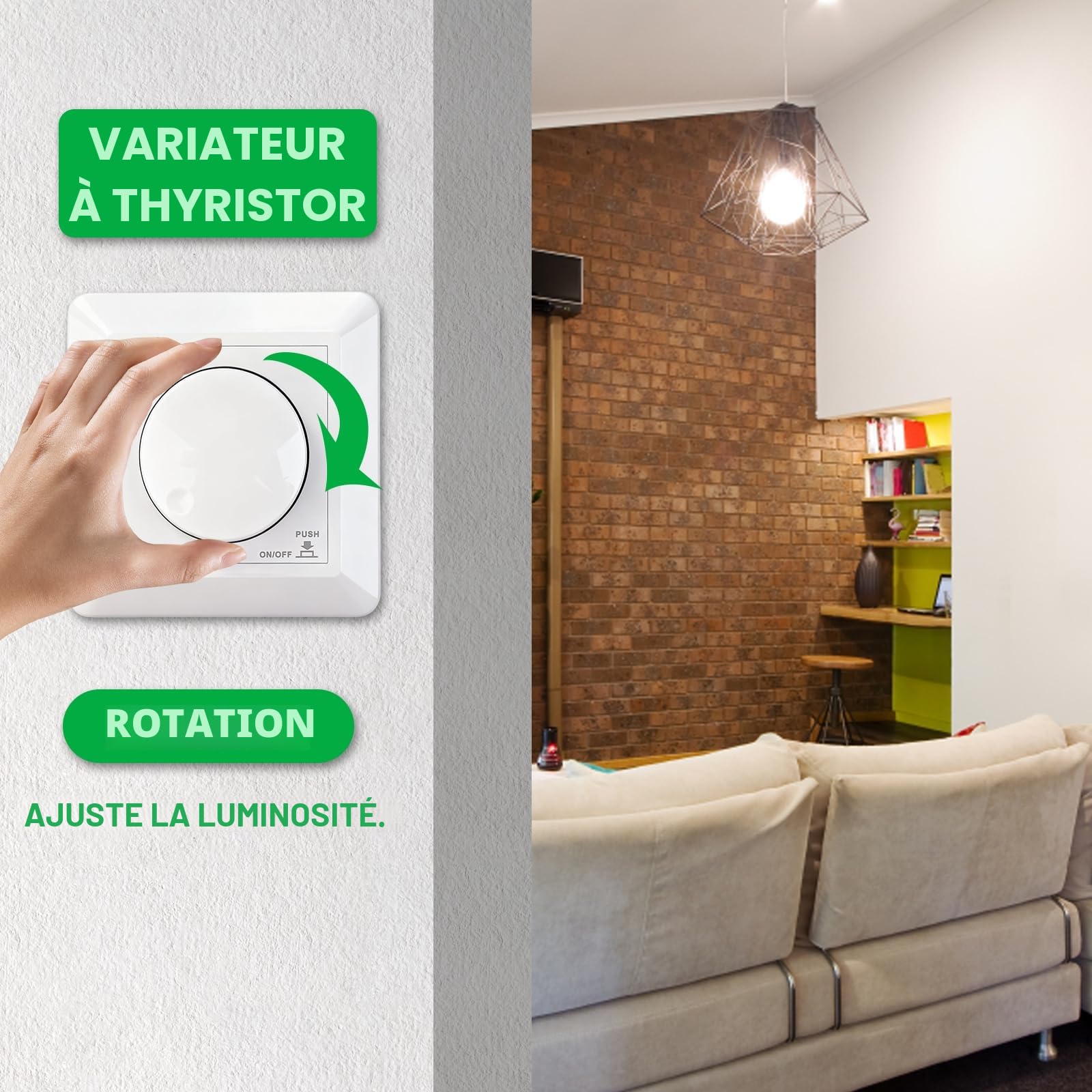 Variateur de lumiere led 230V interrupteur variateur led 5-400W rotatif encastré à intensité variable pour lampes LED monochromes Lampes halogènes incandescentes BQ-TTDIM