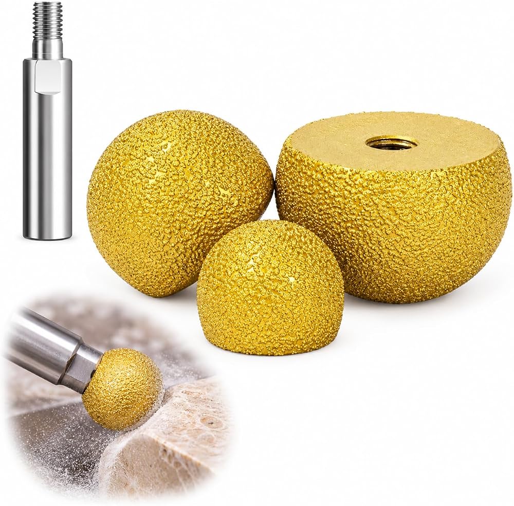 Diamond Grinding Head Set, 3Pcs Ball-Shaped Burr Drill Bits 30/40/50mm with M10 Female Thread & M10 Extension Rod, for Angle Grinder or Electric Drill, Stone Marble Ceramic Carving Shaping Tool — 사진 1
