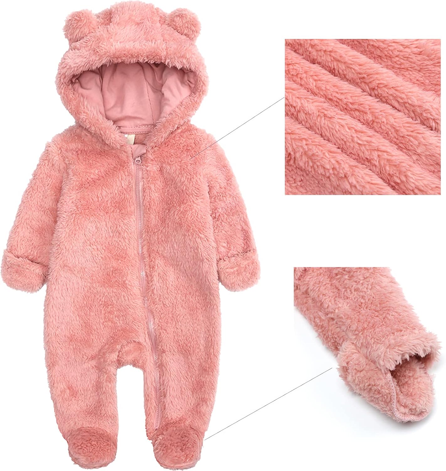 Baby Newborn Snowsuit Fleece Winter One-Piece Suit Cartoon Bear Warm Hooded Jumpsuit Outwear Outfits for Girls Boys