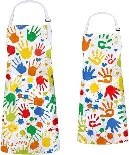 Juego de 2 delantales para padres e hijos, delantales de cocina ajustables para mujeres con bolsillos, delantal infantil para cocinar, hornear