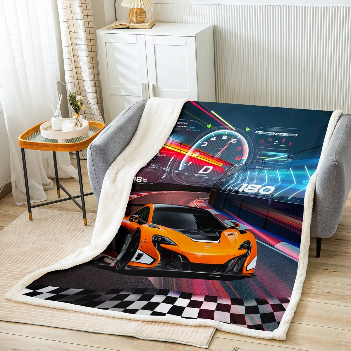 Homemissing Rennwagen Decke 150x200cm Jungs Extremsport Kuscheldecke für Kinder Jungs Cool Wagen Wohndecke Autosport für Sofa Bett Couch