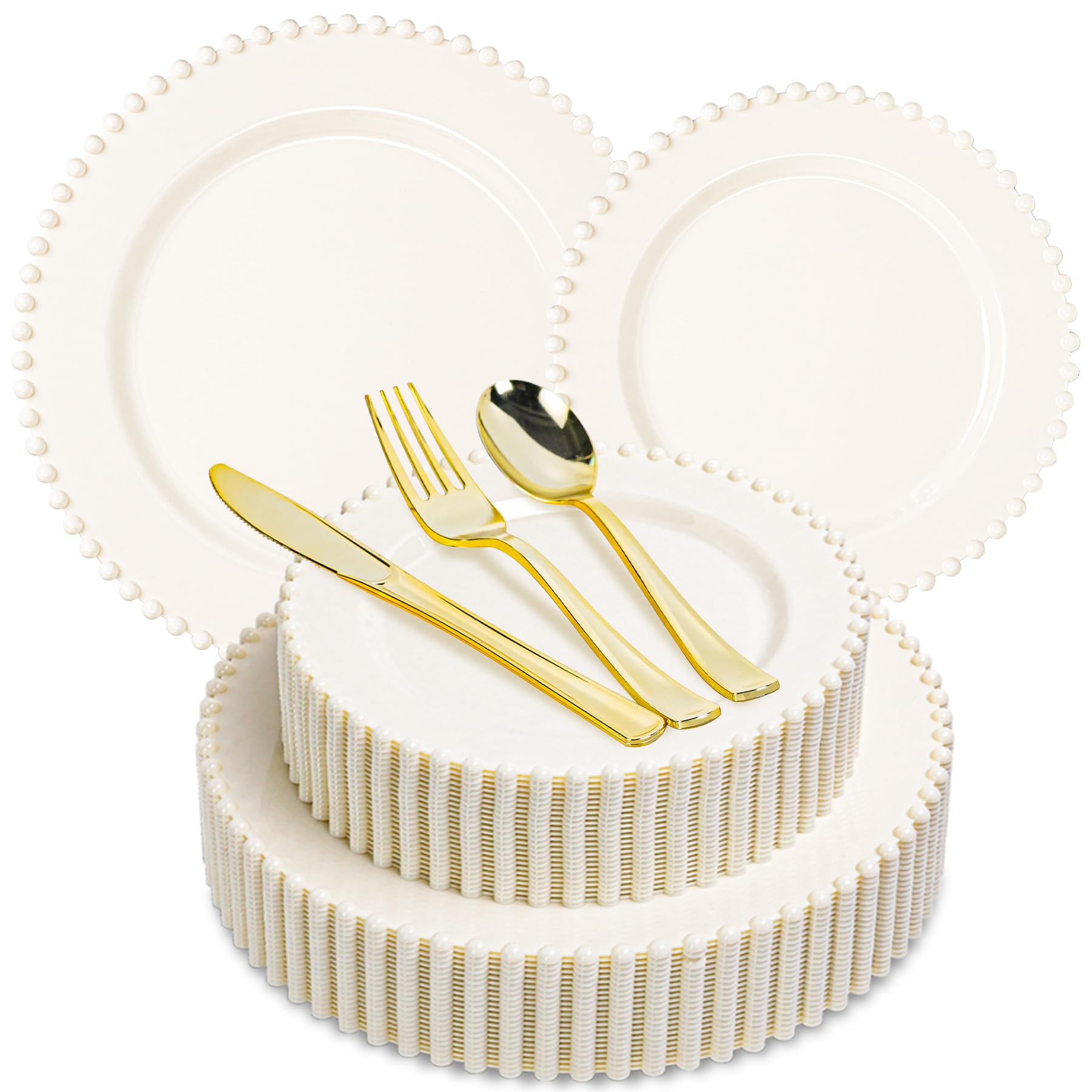 150 Ivory Disposable Plates Dinnerware Set - 30 Guests -1
