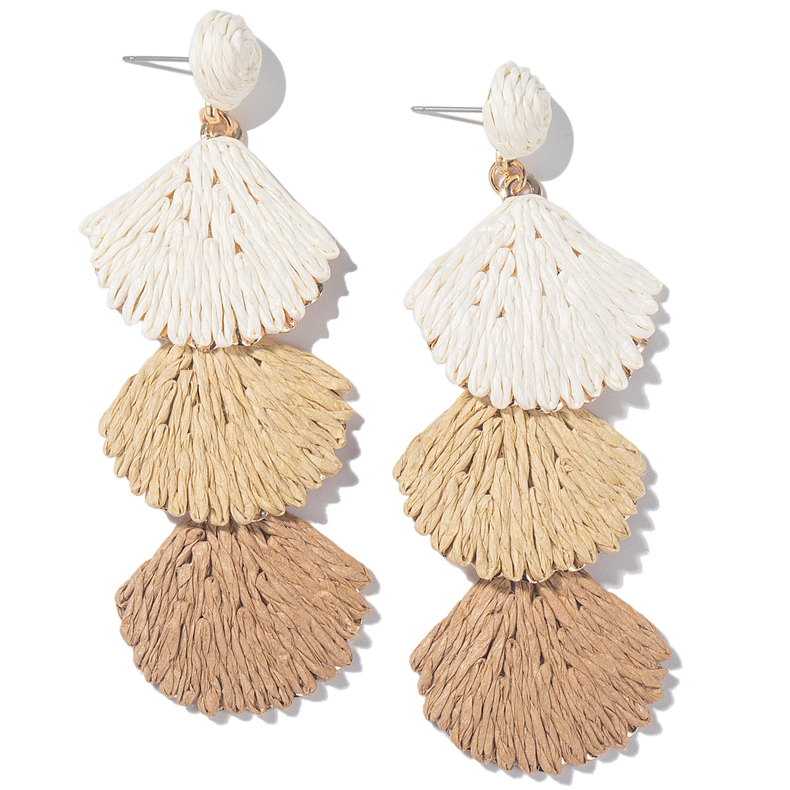 Boho Raffia Earrings Starfish Shell Seashell Dangle Drop Earrings Cute Statemnet Trendy Jewelry Summer Beach Outfits for Women