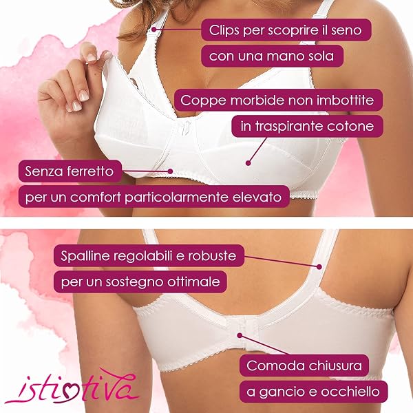 Istintiva Mamma – Reggiseno Allattamento Senza Ferretto in Cotone ad Elevato Comfort | Clips per Scoprire Il Seno con Una Mano | Coppe morbide Non Imbottite | Spalline Regolabili - 4