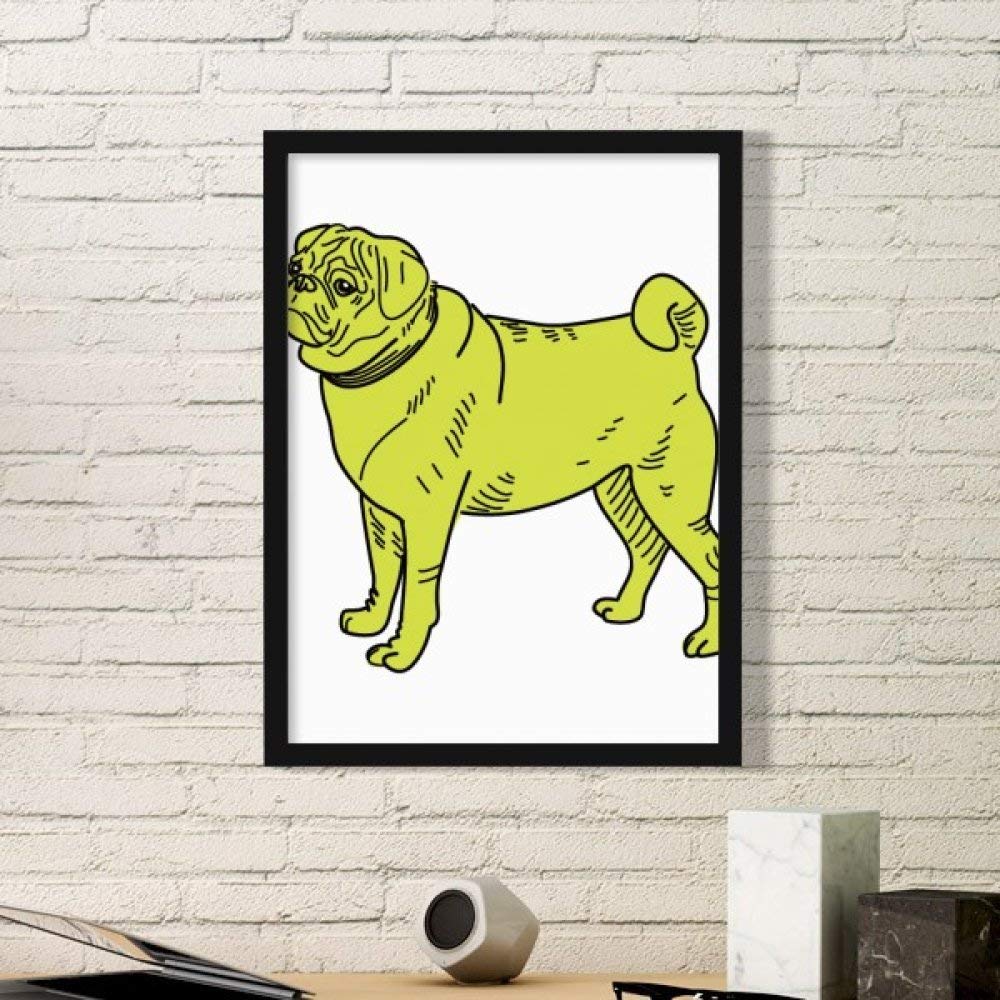 Cadre photo en bois avec illustration de chien cartoon jaune, le cadeau déco idéal