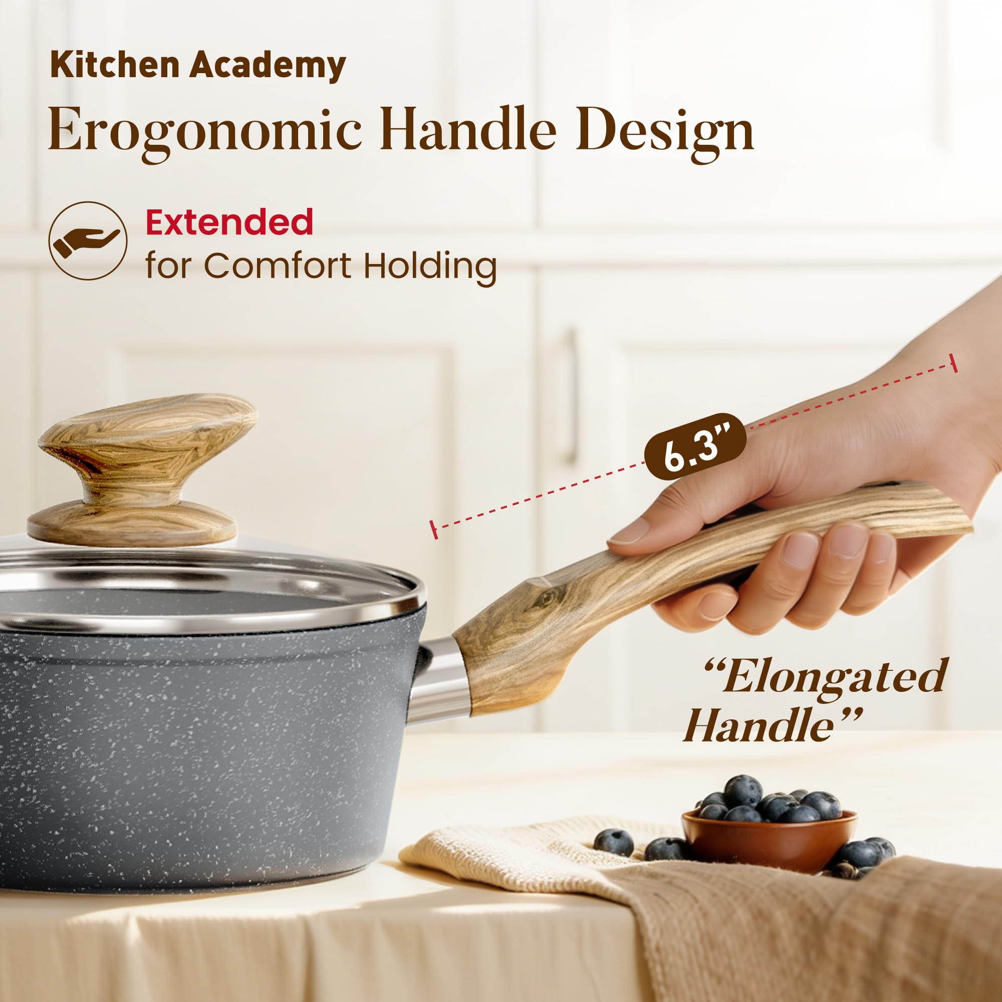 Kitchen Academy 17-teilige Induktions Töpfe Set, Granit Topf und Pfannenset | Antihaft Kochtopf Kochgeschirr Set für Induktion, Gas, Elektroherd, ungiftig, PFOA und PFOS-frei, Leicht zu reinigen
