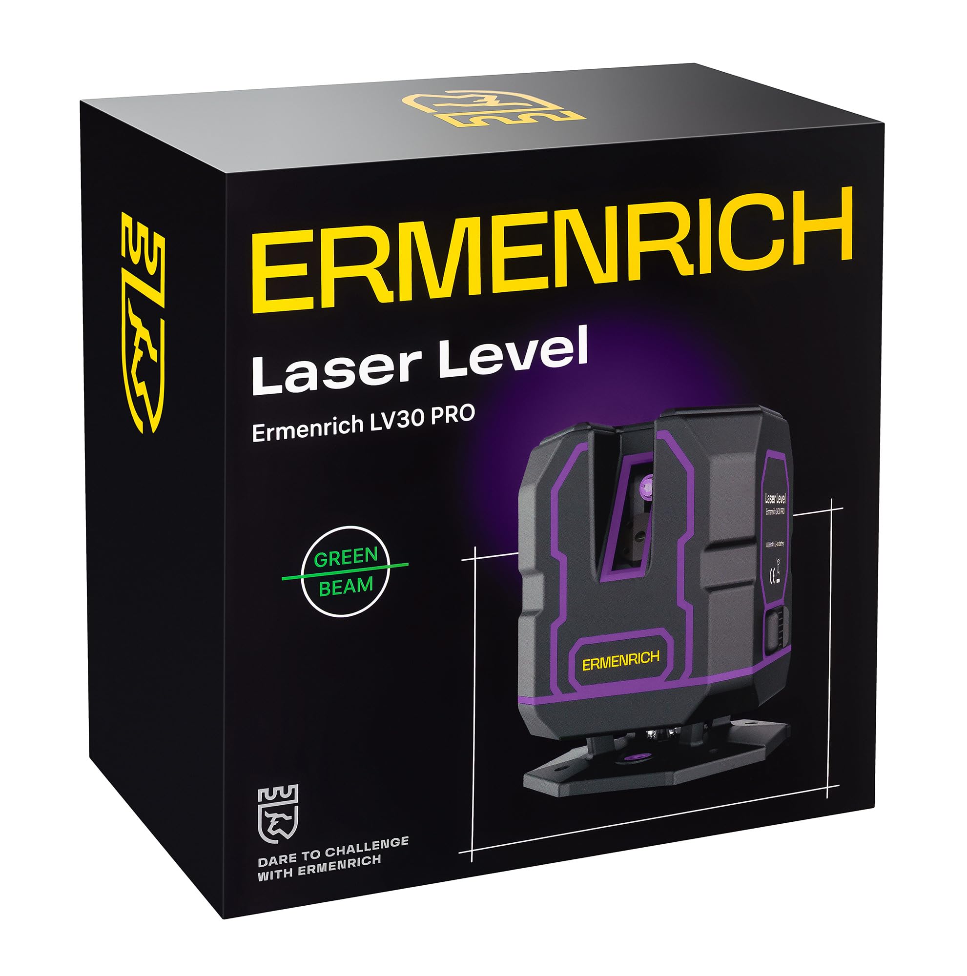 PLUS LV30 Zielona Poziomica Laserowa Samopoziomująca Tryb Impulsowy 30 m 5 Linii — 360° — IP54 Do 25 Godzin Czasu Pracy Ładowalna Blokada Kompensatora