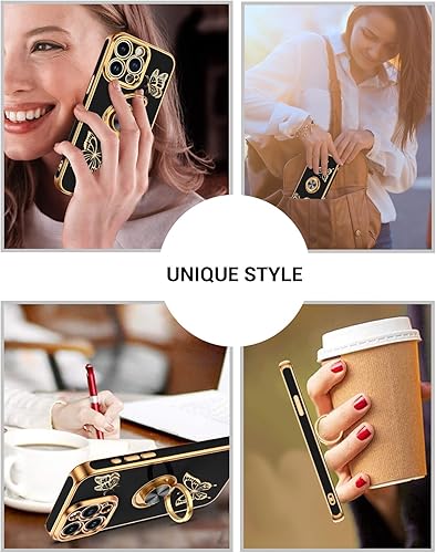 Miniatura 7 de GaoBao Funda para iPhone 15 Pro, iPhone 15 Pro con bonito diseño de mariposa, soporte de anillo de protección galvanizada, funda de teléfono suave