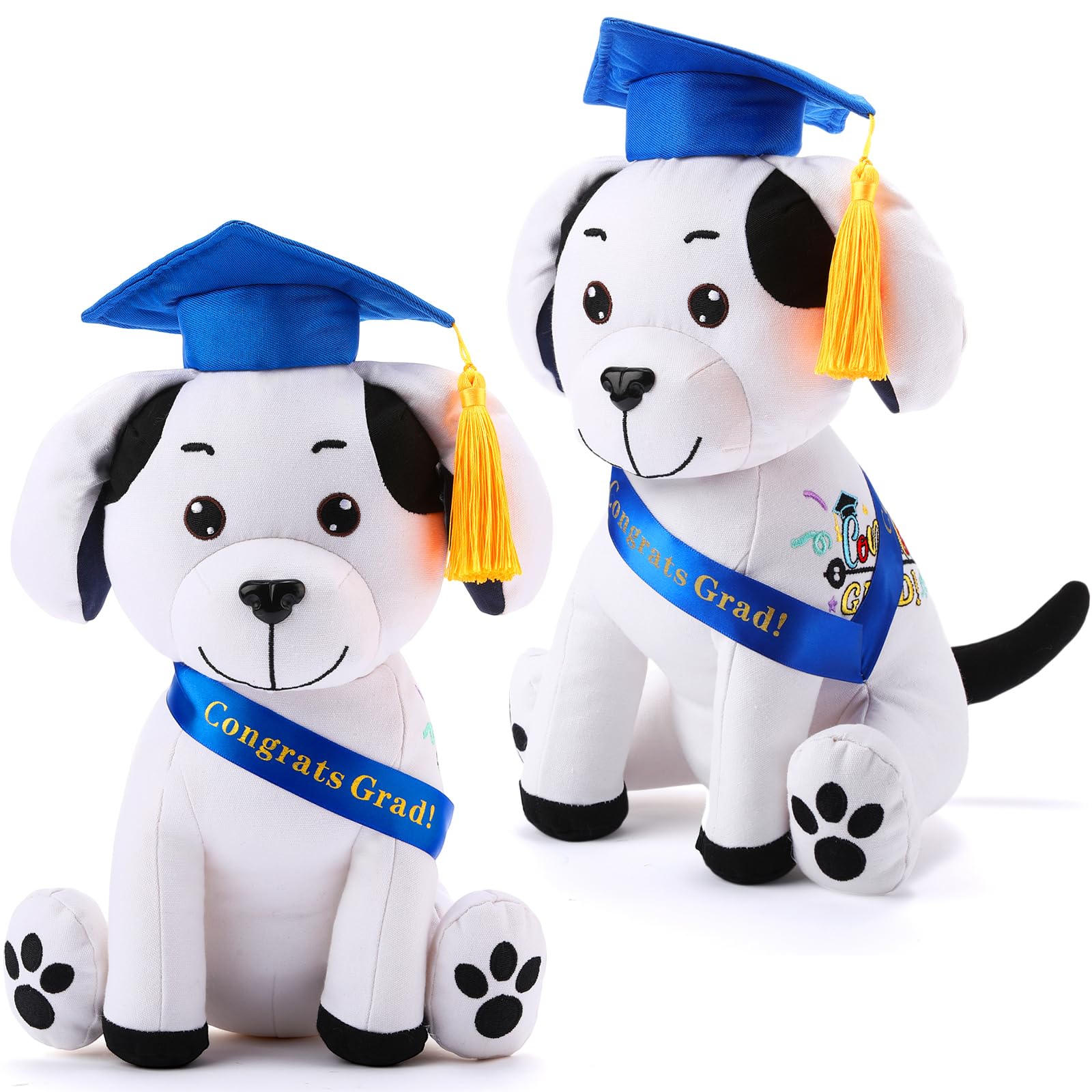 Zomiboo 2 Pcs PhD Graduation Gifts Autograph Stuffed Dog to Sign 12 Inches Signature Animal 2025 Congratulations Plush Dog with Cap and Sash Cute