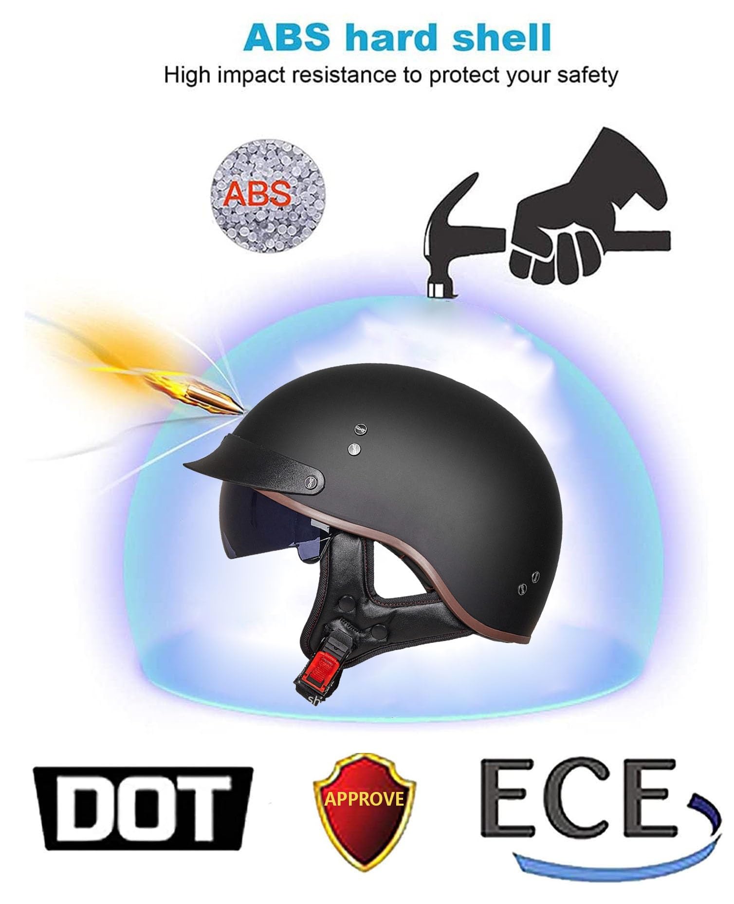 Kask motocyklowy w stylu niemieckim Regulowany Wygodny motocykl w stylu vintage Półtwarzowy niemiecki kask z opuszczaną osłoną przeciwsłoneczną dla dorosłych