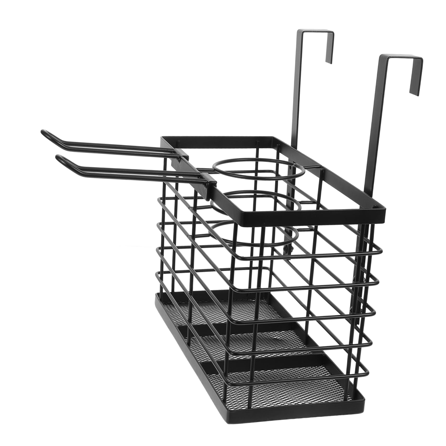 TOPBATHY Porta Phon da Muro in Ferro Nero, Porta Asciugacapelli per Porta | Organizer Bagno da Appendere, Mensola per Asciugacapelli, Spazio per Piccoli Oggetti e Ferro Arricciacapelli