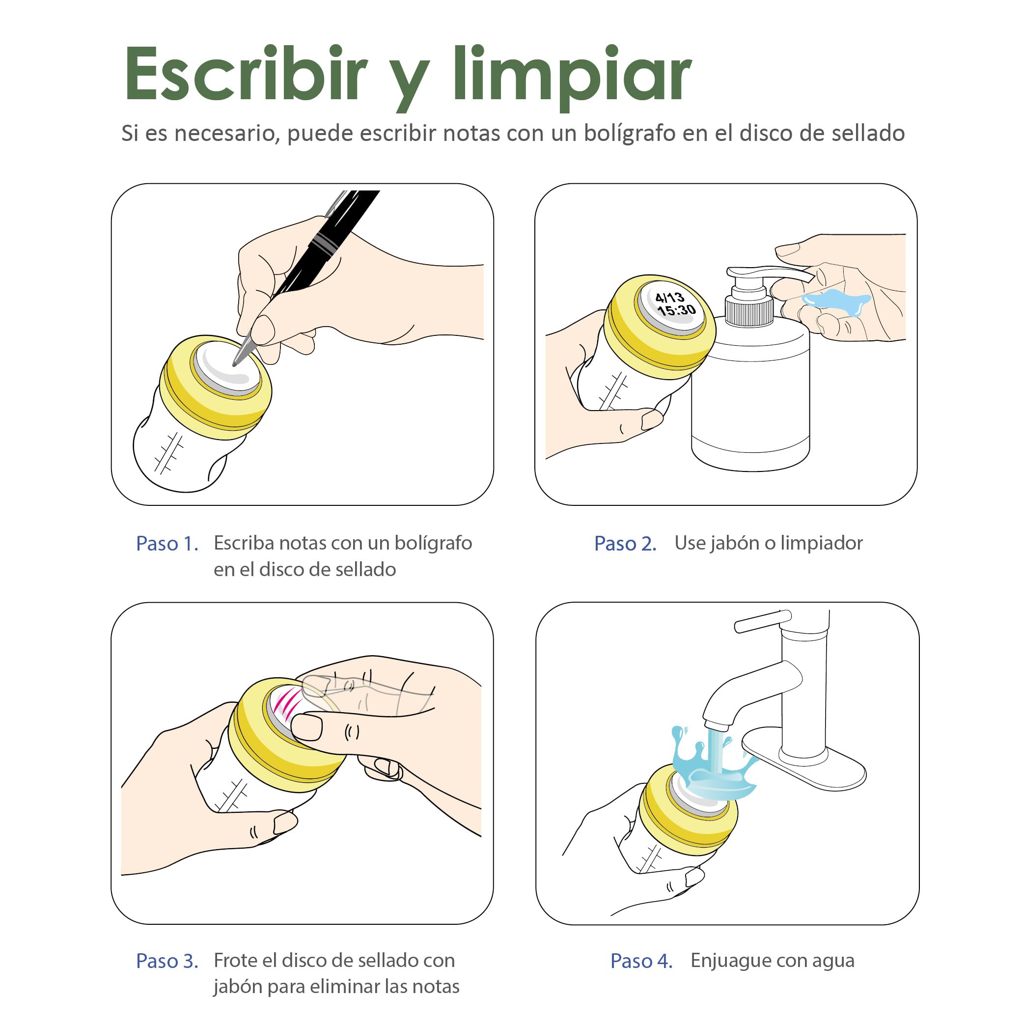 Maymom tapas roscadas tipo travel con disco escribible, compatibles con botellas Avent y Maymom de boca ancha; reemplazo de anillo y disco Avent Natural, 6 uds, amarillo