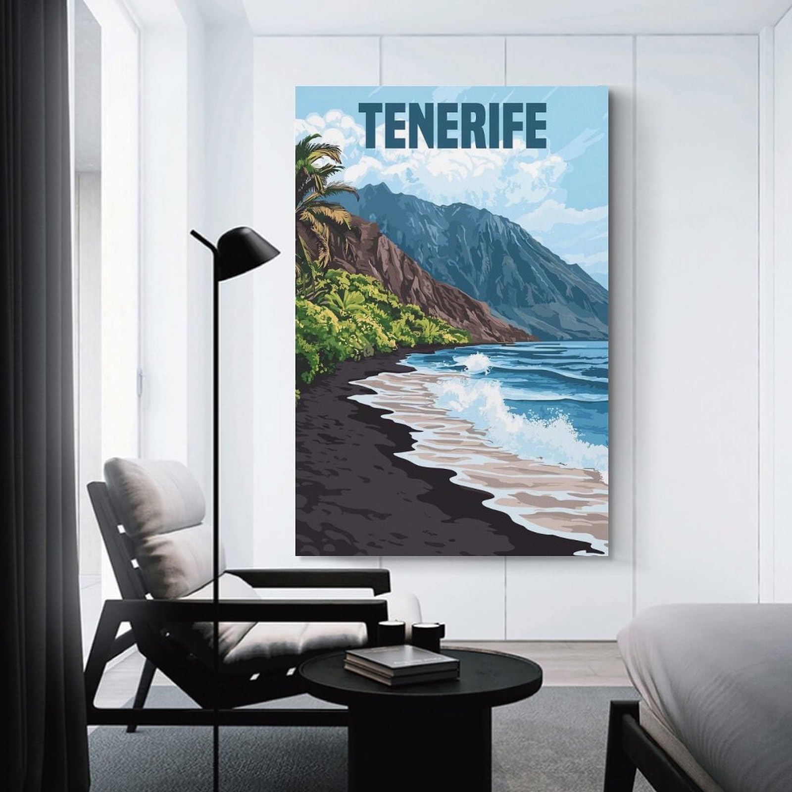 Junmoney Canvas Art Print Tenerife Black Beach, 24x36inch(60x90cm), for Small Homes, Bedrooms Or Open Spaces, A Simple Refresh for Blank Walls
