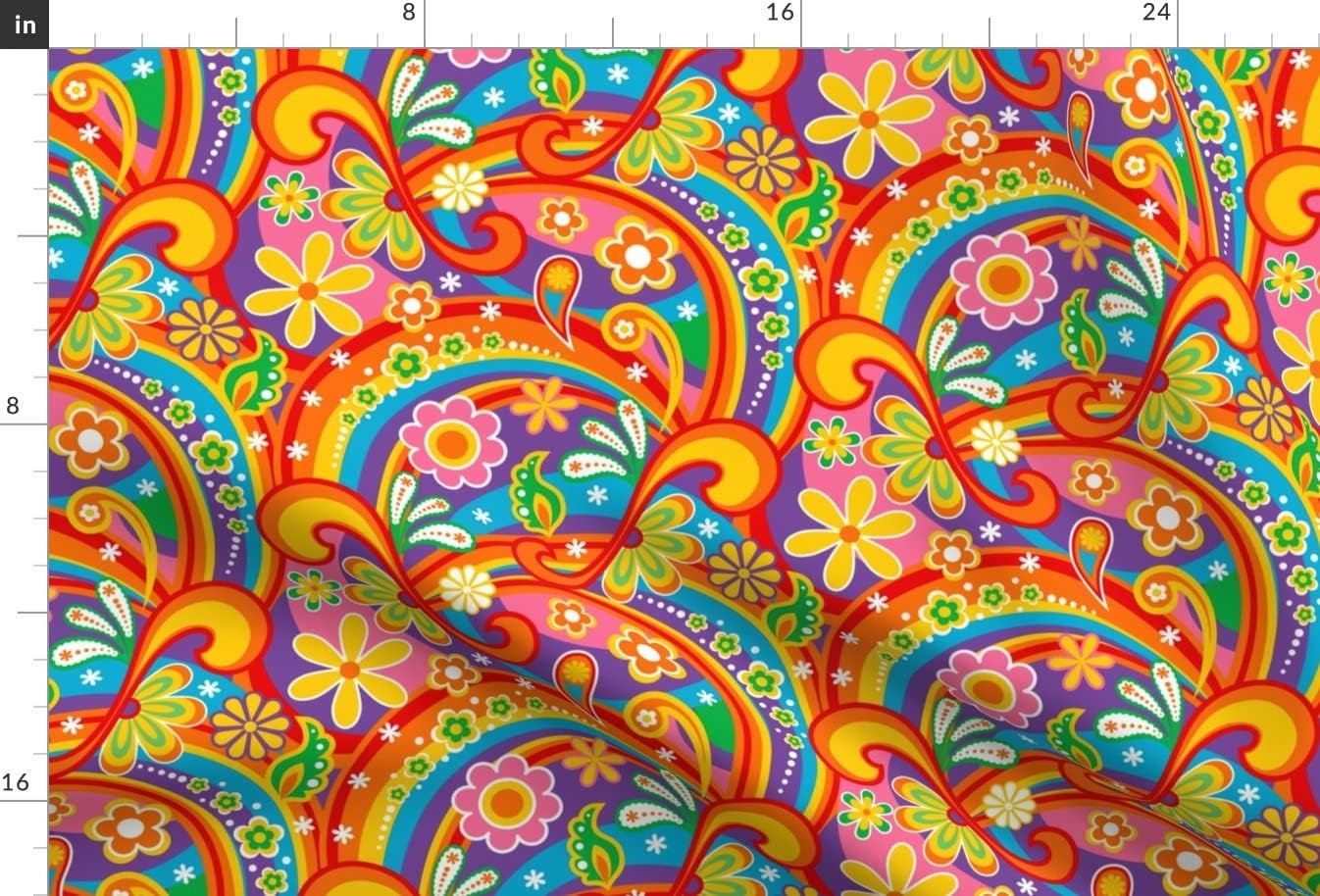 Spoonflower Fabric - 1960S Psychedelic Flower Power Flowers Colorful Rainbows Red Pink Printed on Upholstery Velvet Fabric by The Yard - Upholstery Home Decor Bottomweight Apparel