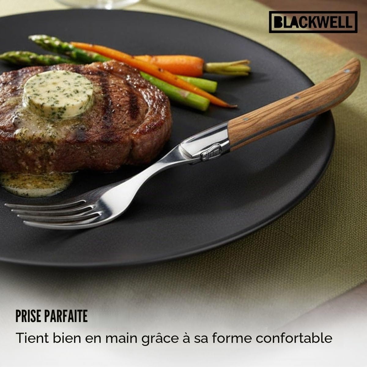 Blackwell Fourchettes à steak Laguiole - Bois d'Olivier - 6 Pièces