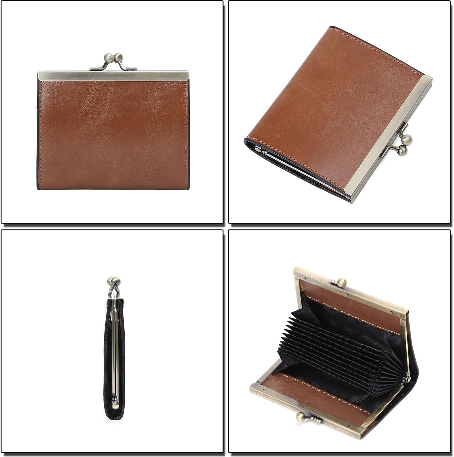 Genuine Leather RFID Blocking Credit Card Holder for Women, Slim Kiss-lock Card Case with 9 Slots for Cards & Cash image 2