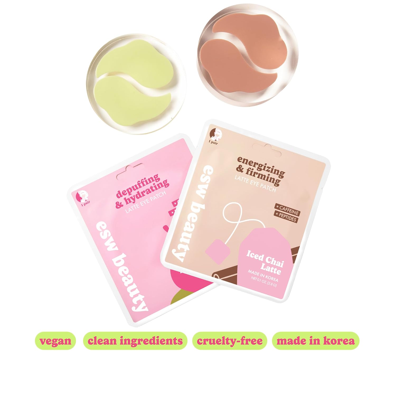 ESW Beauty Under Eye Patches Variety Set (10-Pack) – Soothing & Nourishing – Includes Strawberry Matcha & Iced Chai Latte – For Hydrating Dark Circles Under Eyes