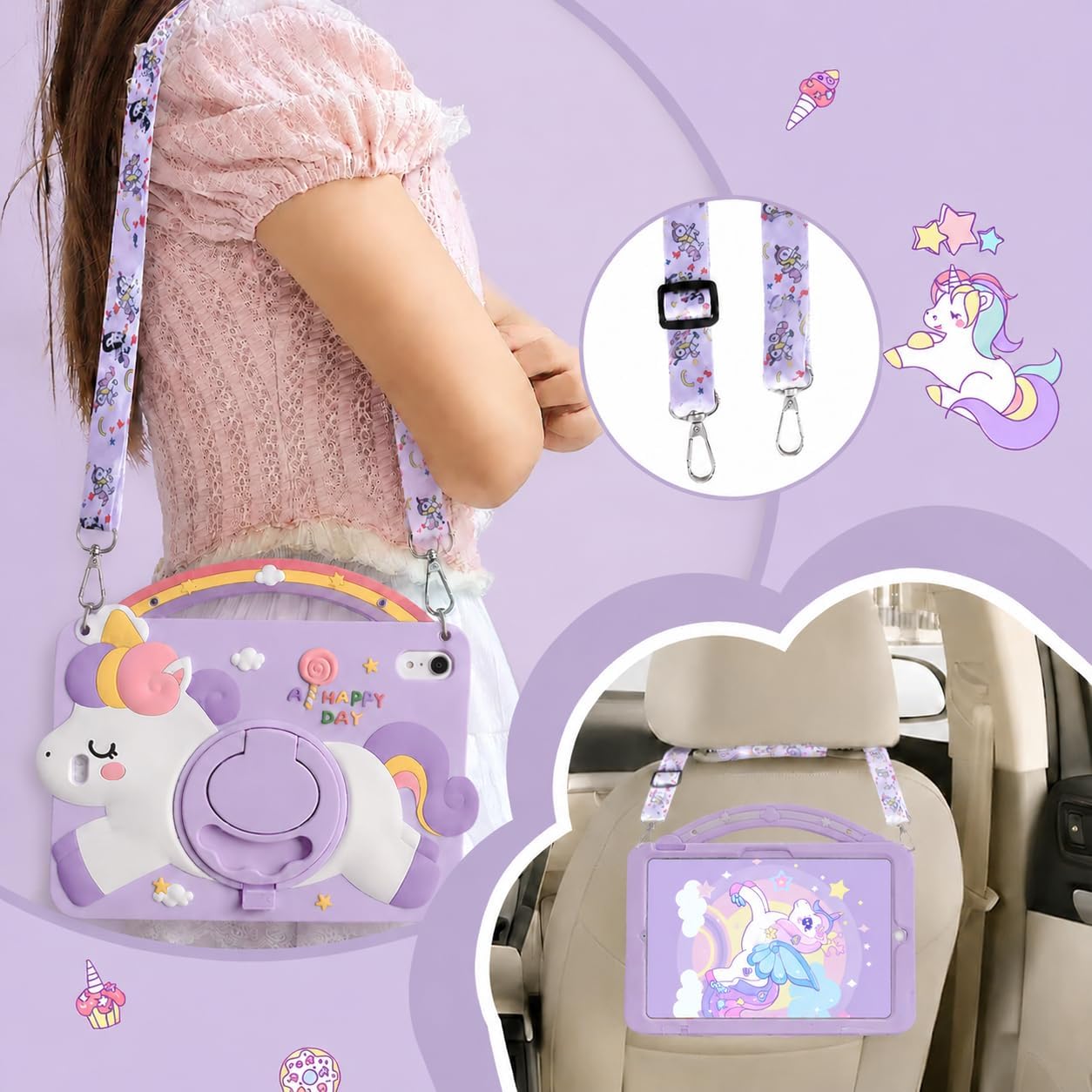 Kids Case Compatible with iPad 10/A16, Unicorn Cover with Stand image 4