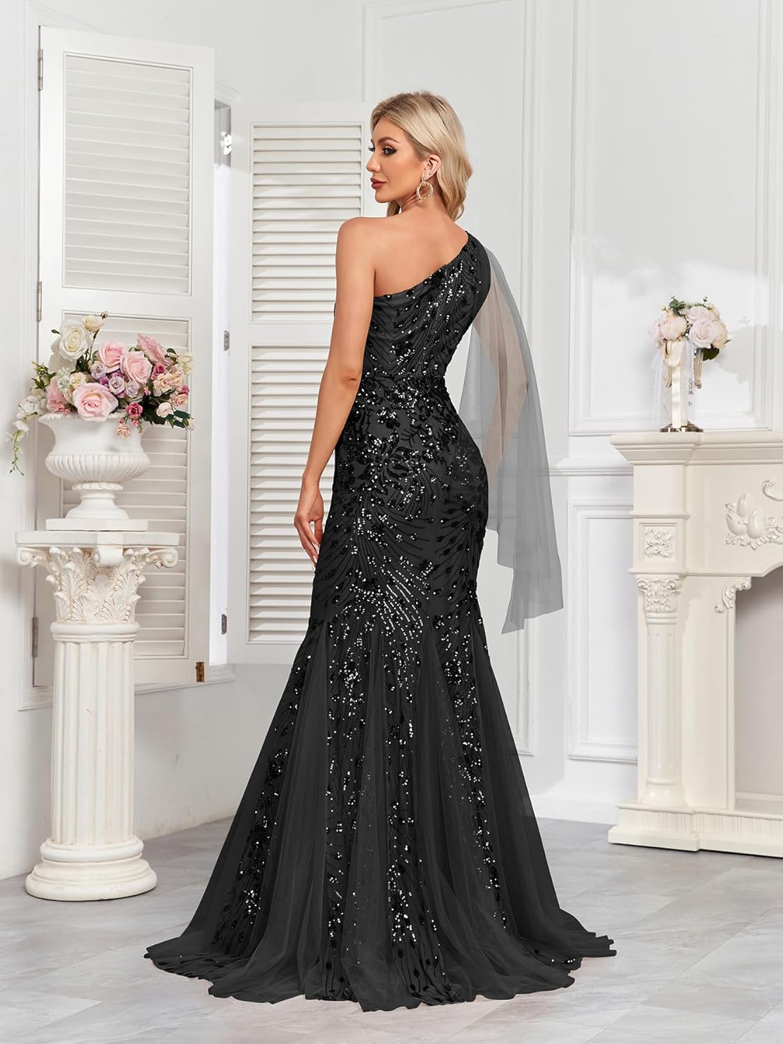 One Shoulder Glitter Mermaid Dress for Mother of The Bride Women's Sexy Sequin Formal Gown - Image 2