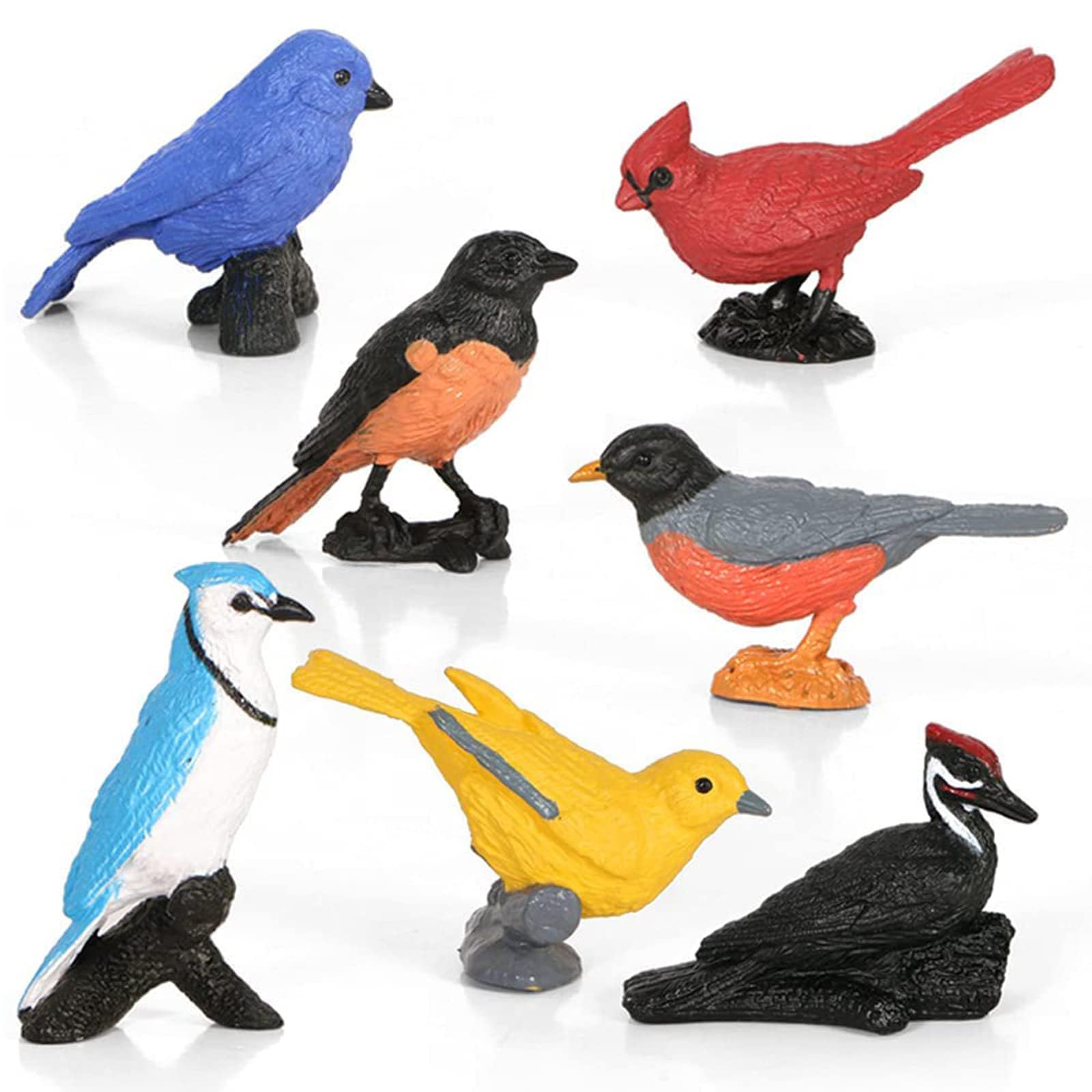 Toy Bird Figures, 7pcs Mini Bird Figurines for Kids Birds Cake Cupcake Topper, Miniature Birds Animal Figure, Bird Educational Toy, Bird Cake Decoration Backyard Birds Toys, Party Gift for Kids