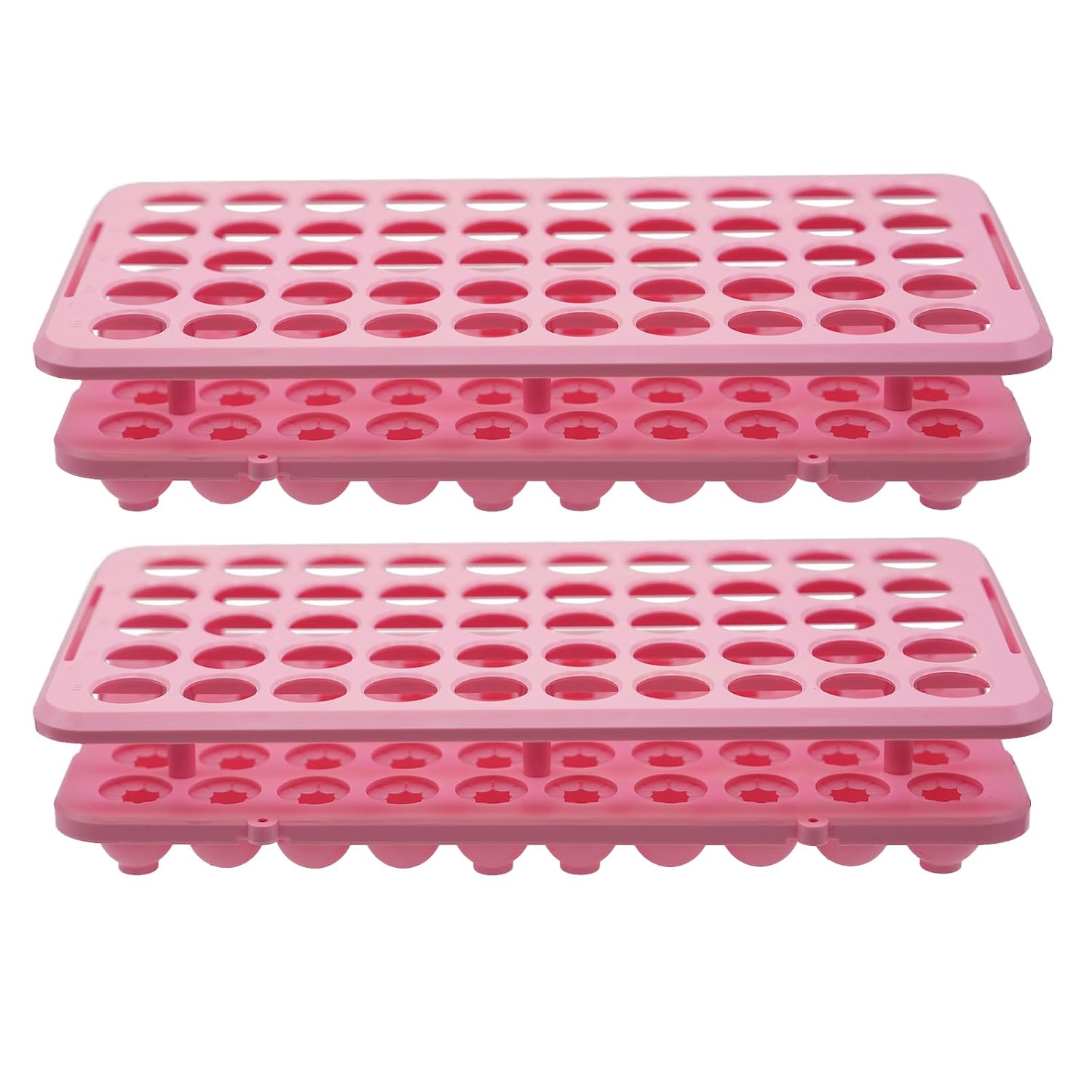 2 Pcs Plastic Test Tube Rack, 50 Holes for 5/10/15mL Tubes, 18mm Diameter | Pink Detachable Rack with Silicone Pads for 5/10/15mL Centrifuge Tubes on Lab Benches and Research Sorting