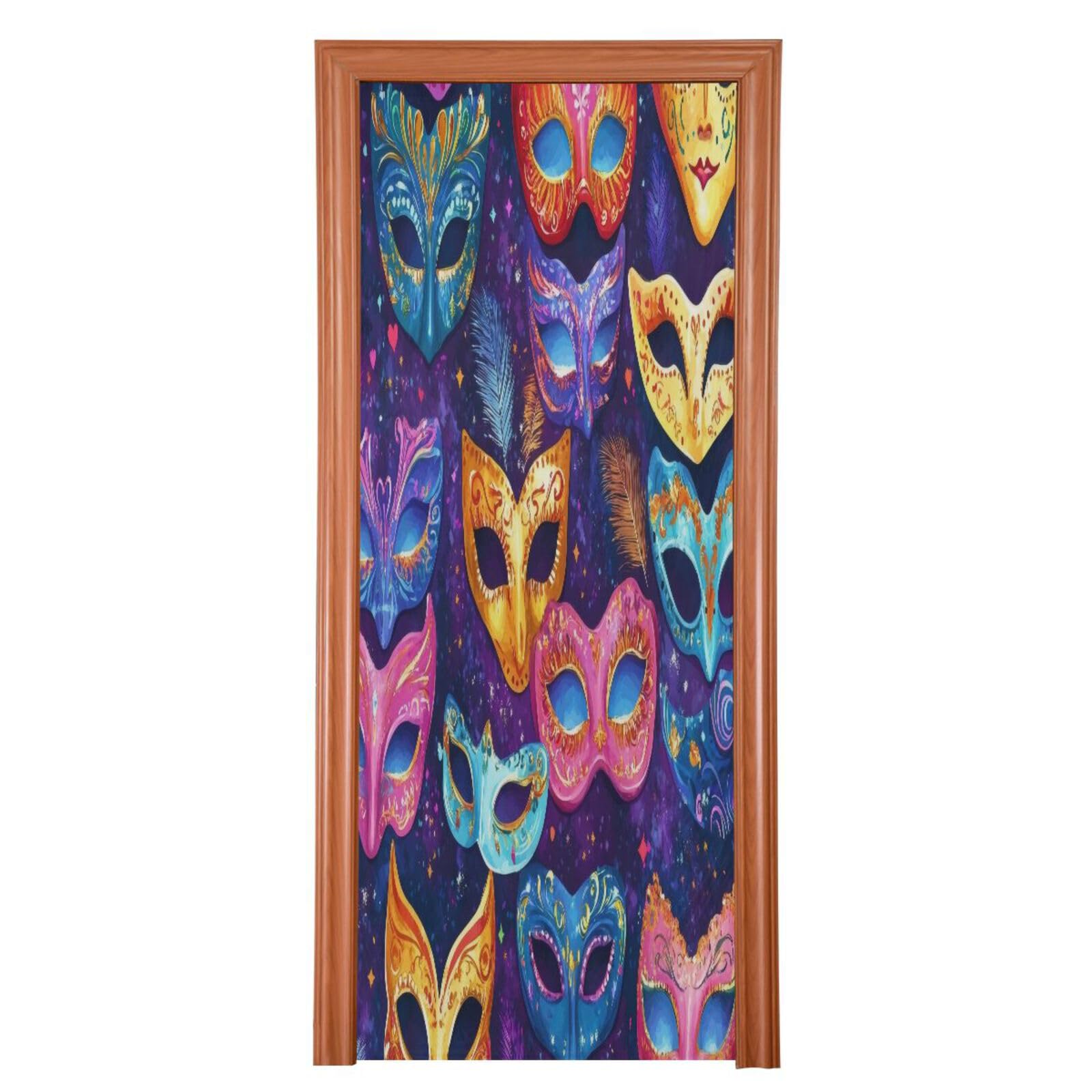 FLildon Mardi Gras Masquerade Mask Pattern Door Cover Decoration, Party Accessory Porch Decor for Festive Ornament Room Door Covers 35 x 79 Inch