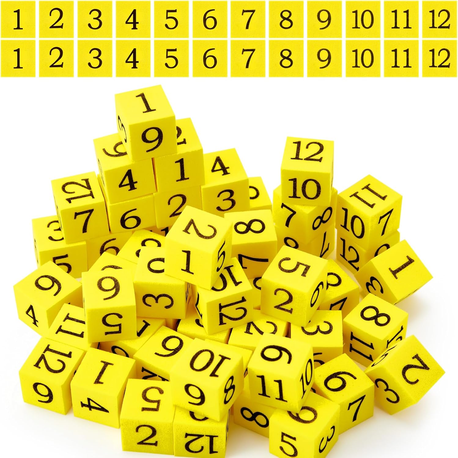 Jexine 50 Pcs Foam Numbered Dice Number Foam Dice 0.75 Inch Soft Cubes for Kids Math Educational and Learning Activities Preschool Early Development (Yellow+Blue)