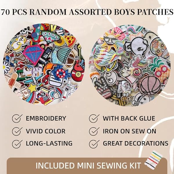 70 PCS Random Assorted Preppy Boy's iron on Embroidered Patches,Cute Aesthetic Boy Theme Car dinosaur Ball Sew on Applique Patches for DIY Backpacks Pants Clothes Jeans Jackets Shirts Shoes by Zcketo - Image 2