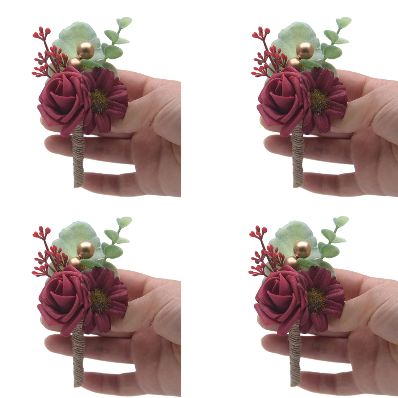 Hsioluted 4pcs Rose Boutonniere Bride Wedding Wrist Corsage Bridegroom Ceremony Flower Party Meeting Decors for Women and Lady Wedding Accessories Bride