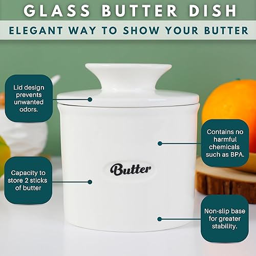 Miniatura 5 de AVENTURA SHOPPING - Mantequillera con tapa de cerámica con tapa, plato de mantequilla francesa con tapa y cuchillo para encimera, plato de