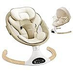 LAREX Baby Swing Infant Swing Electric Toddler Baby Rocker Portable for Newborn Boy Girl, 5 Sway Speeds with Remote Control, 10 Preset Melodies and Bluetooth, 0-6 Months Max 20 Lbs (Khaki)