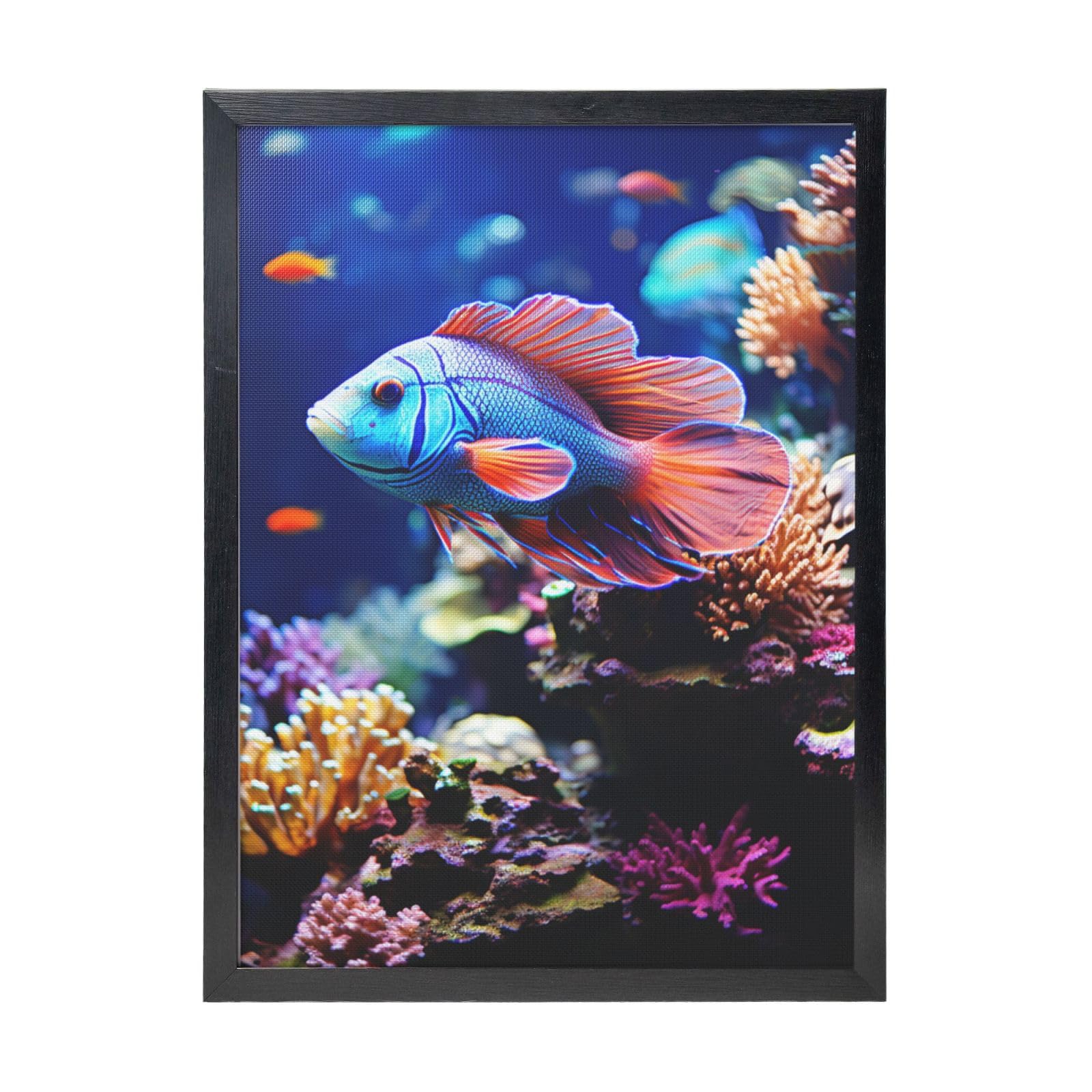 Framed Wall Art - Decorative Canvas Painting Coral Reef Fish Aquarium Pictures Poster Aesthetic Modern Prints Artwork for Bedroom Office Wall Decor Ready To Hang 12x16 in