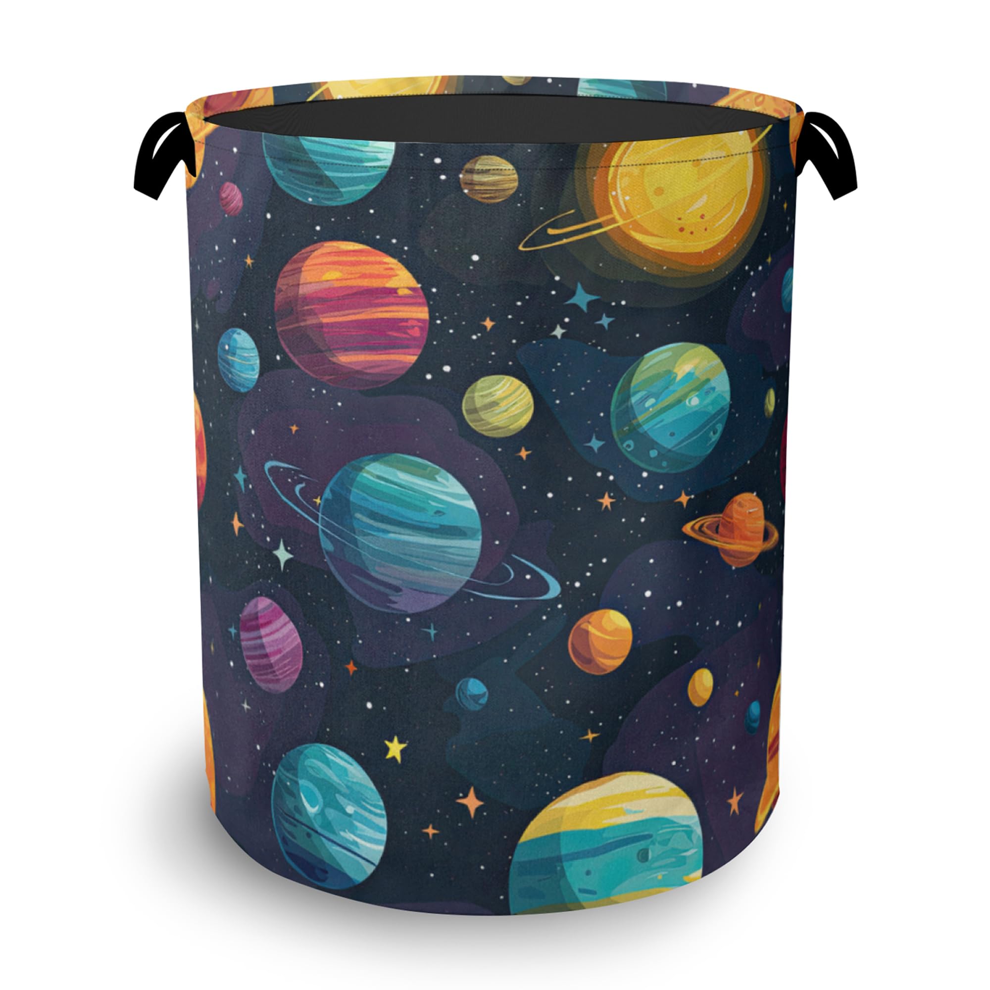 Celestial Planet Laundry Basket,Foldable with Handles Tote Bag Oxford Cloth for Bathroom Bedroom Dirty Clothes Storage Bucket 16" x 20.8"