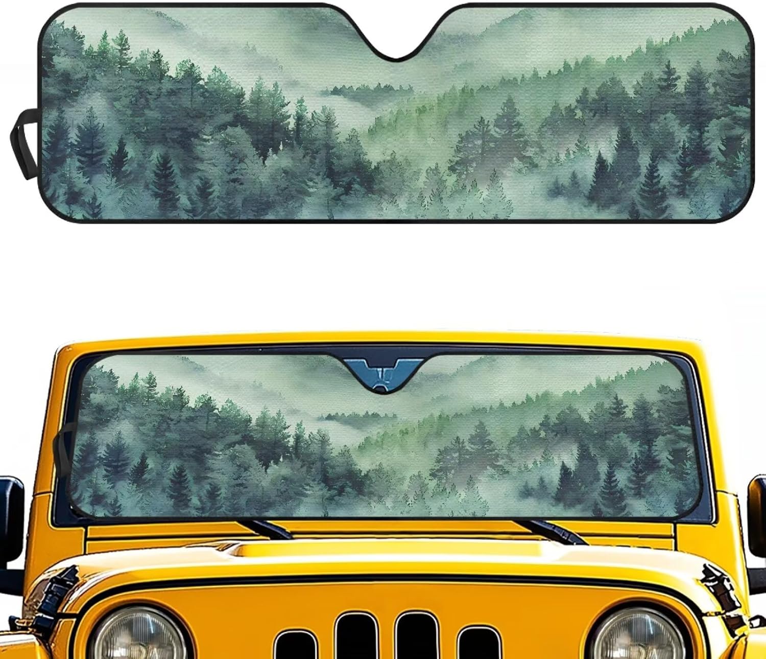 Pensura Pretty Printed Windshield Sunshade Sun Shade Shield Protector Sun Visor Compatible with Jeep Wrangler Rubicon Sahara TJ JK JKU 2 Door & 4 Door, Prevent Dashboard Fades and Cracks