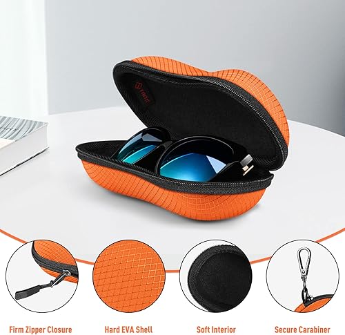 Miniatura 3 de Fintie Funda para lentes de sol, carcasa de EVA dura, a prueba de golpes, con mosquetón de metal, funda para lentes de viaje con cremallera