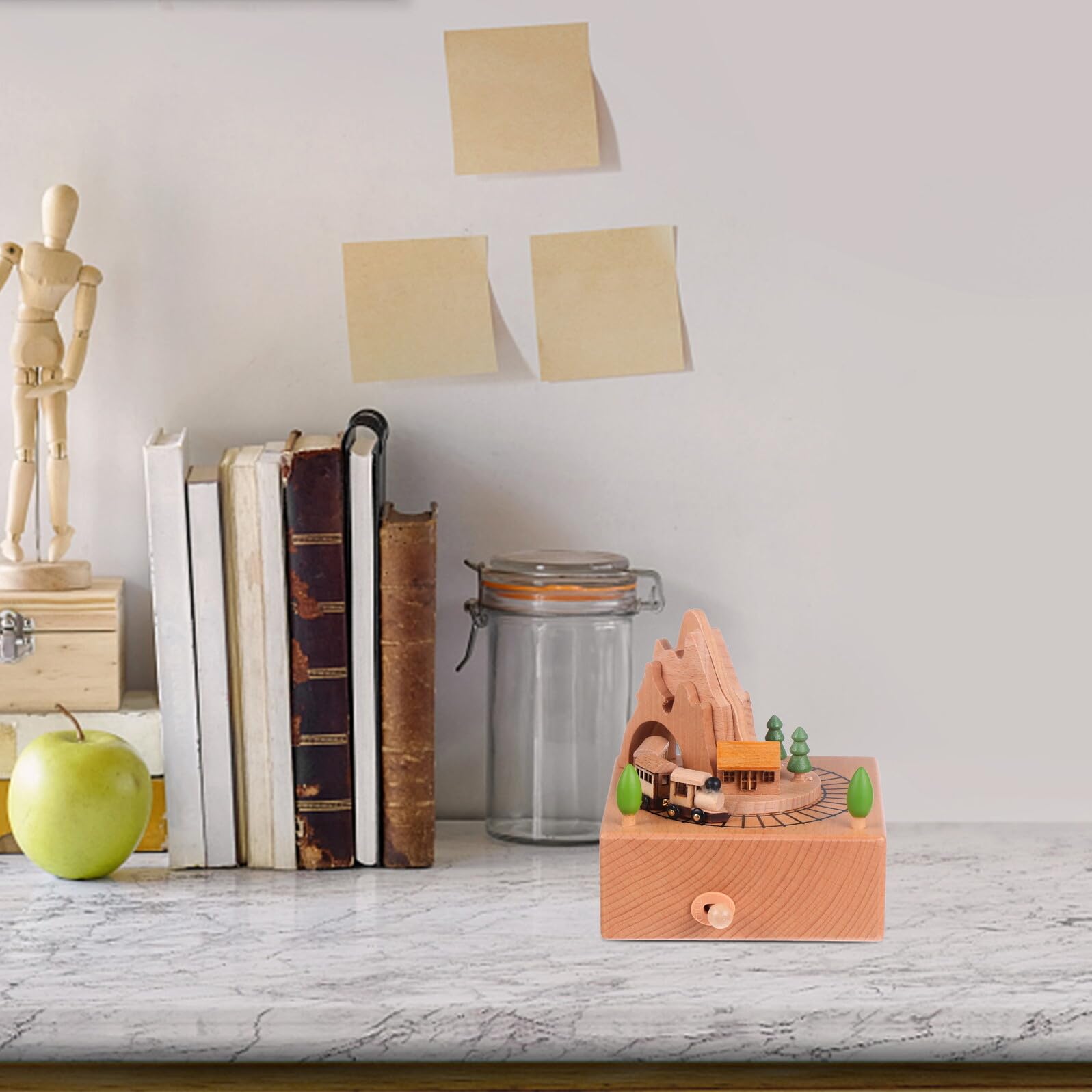 BESPORTBLE Caja de Música Giratoria de Madera Diseño de Montaña Rusa Adorno Creativo para Escritorio Caja Musical Infantil y Decoración del Hogar Obsequio para Cumpleaños y Ocasiones