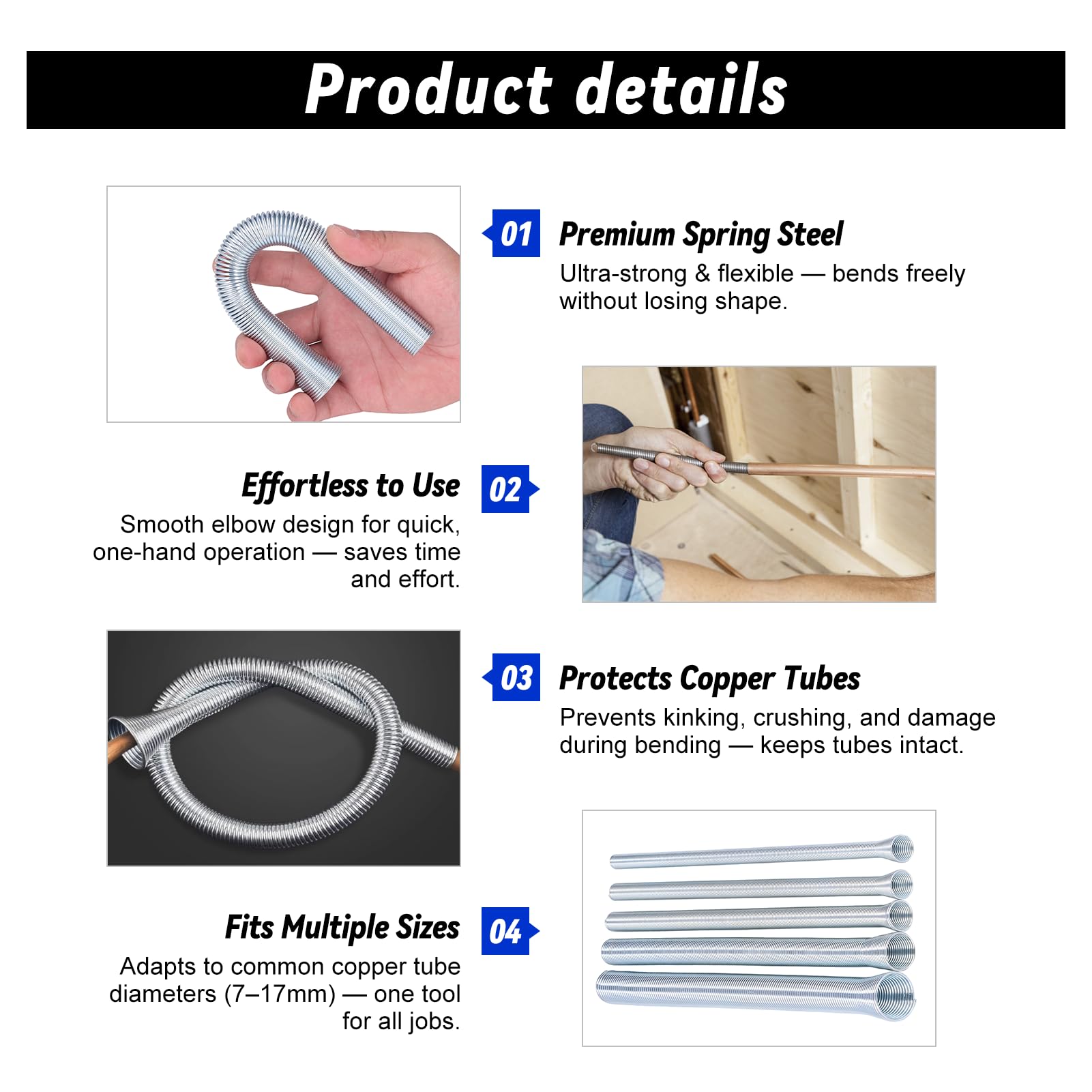 5Pcs Tubo a Molla Bender Set di Rame Alluminio A Parete Sottile Tubi In Acciaio Parte di Piegatura Resiliente Condizionatore D'aria Bender Forniture Idrauliche Industriali per 5/8in 1/2in 3/8in 5/16in