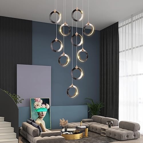 Miniatura 8 de Modern Chandelier Dimmable 10 Rings Electroplating Process with Remote Control, Height Adjustable Creative Acrylic Lampshade Elegant Artistic Home