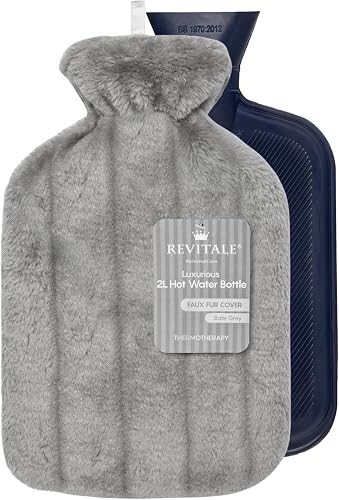 Revitale Luxury 2L Hot Water Bottle with Soft Plush Cover (Slate Grey)
