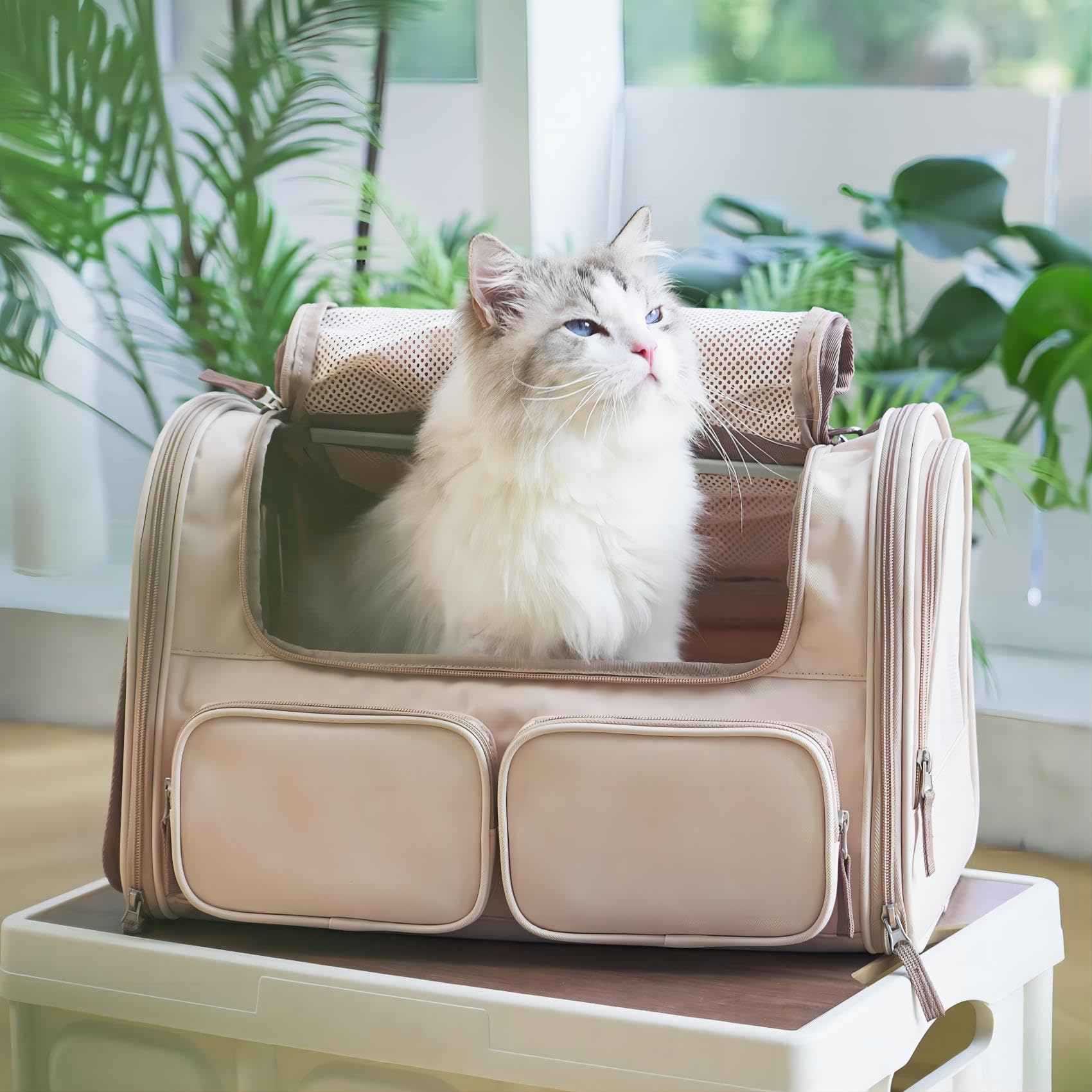 FUKUMARU Transportbox Katze, Faltbare Katzentransportbox,Transportbox für Katzen/Hund bis 22kg, Pink
