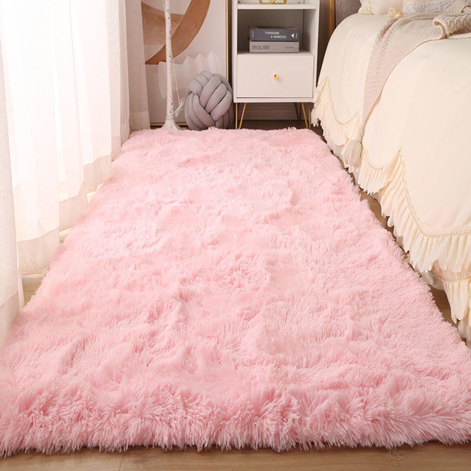 Tapis de salon rose 180 x 220 cm grand tapis de chambre monochrome shaggy