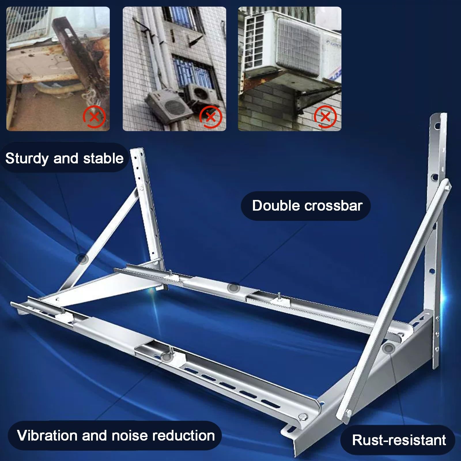 Soporte Aire Acondicionado Exterior, Accesorios Aire Acondicionado de Acero Inoxidable 304 con Doble Travesaño, para 5 Unidades, 400 Kg