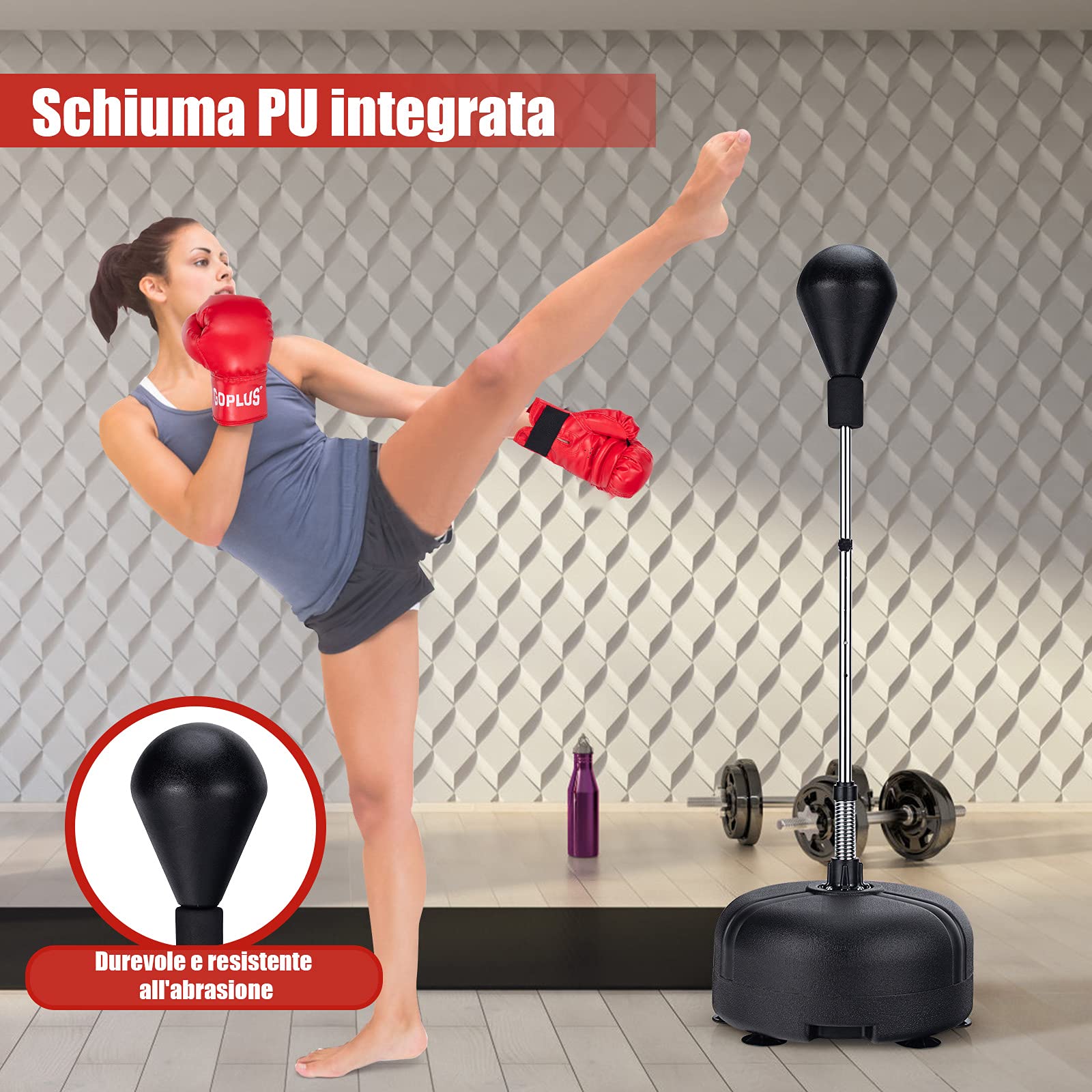 COSTWAY Sacco da Boxe da Terra Regolabile in 4 Posizioni, Sacco da Boxe con Supporto e Base Stabile, Ideale per Adulti e Bambini