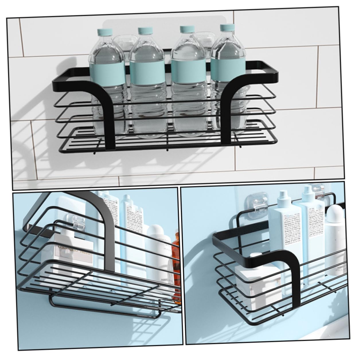 MAGICLULU Estantería Baño Ducha de Acero Inoxidable Negro, Montaje Adhesivo, Esquinas Redondeadas Rebabas, Adecuado para Organizar Botellas Altas en Baño