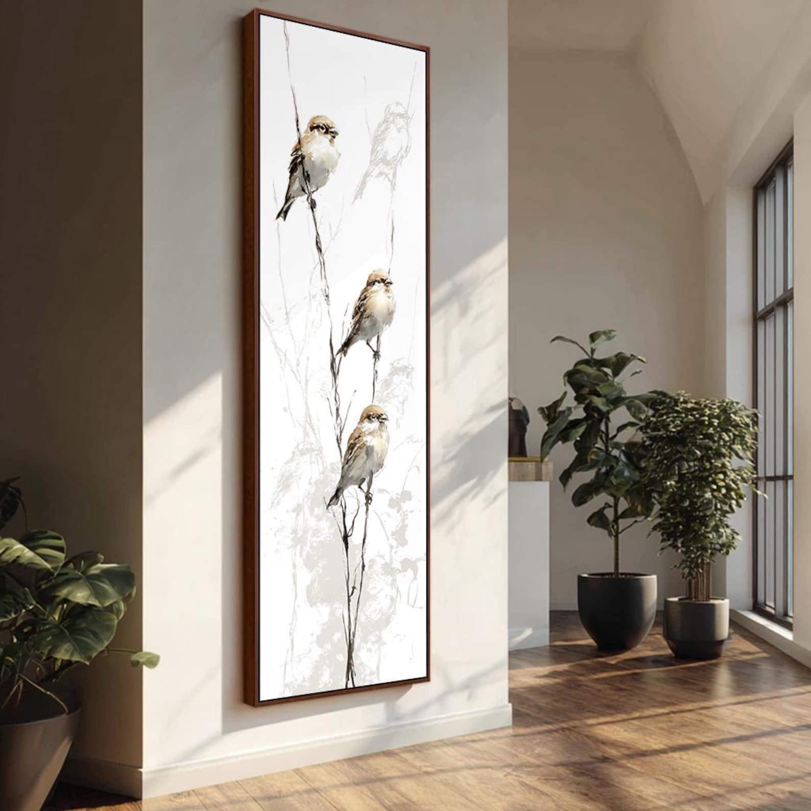 Xinbao Frameless Vertical Bird Wall Art, Large Canvas Print, Tall Thin Wall Art For Living Room, Slender Branch Painting, Animal Decor(30X90cm/Frameless)