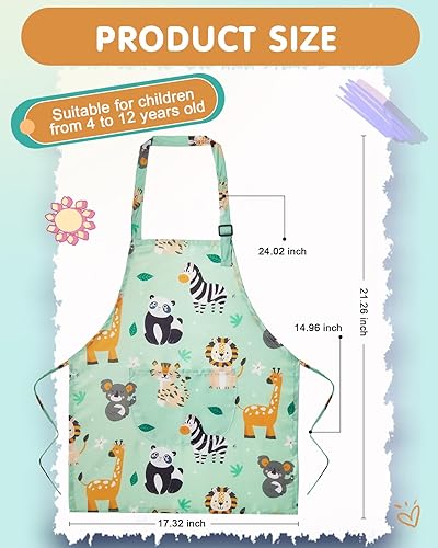 Miniatura 4 de Lictin Paquete de 2 delantales para niños y niñas para cocinar, delantal de arte impermeable con bolsillos para niños, pintar, cocinar, hornear