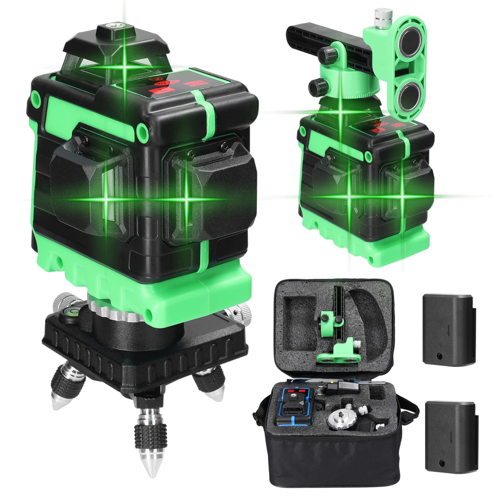 Nivel Láser Autonivelante 360 Grados 25m 3D 12 Lineas Líneas Láser Cruzada+2 * 1200mAh Batería de Litio Recargable+Base Giratoria+Soporte de Pared+Bolsa de Transporte para Diseño de Baldosas