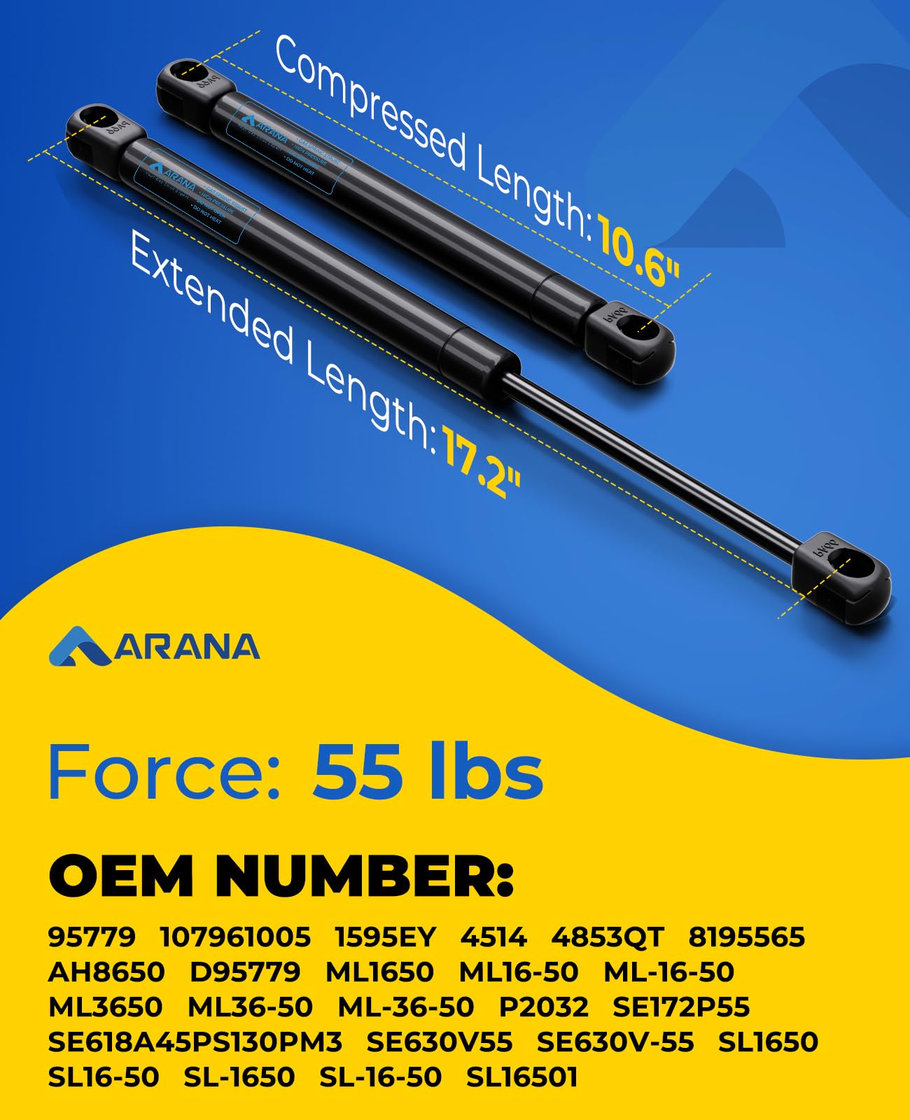 Amazon.com: ARANA 4418 Gas Spring 17 inch 55 Lb Gas Struts, C16