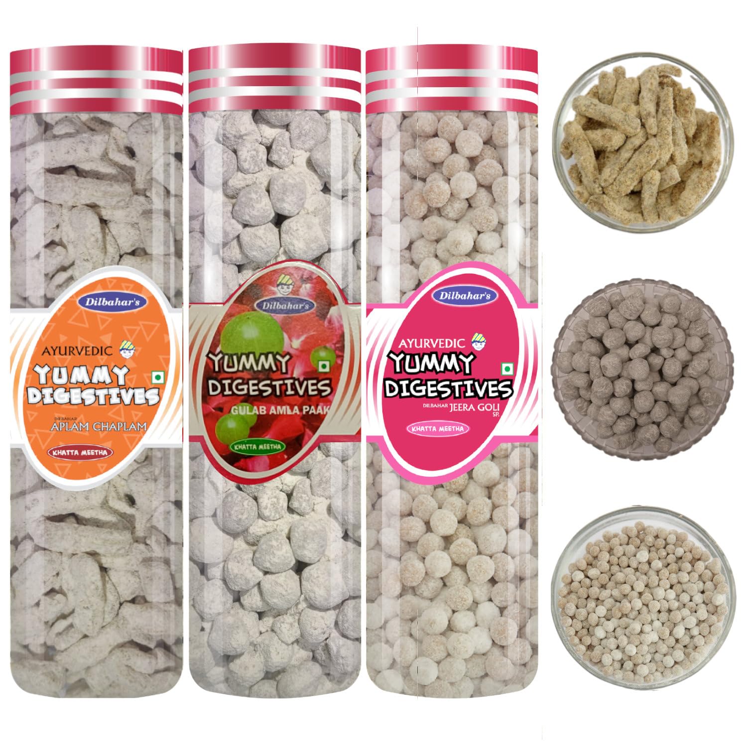 DILBAHAR'S Aplam Chaplam 165 - Gulab Amla Paak 200 - Jeera Goli 220Gm|Digestive Aam Pachak Goli|Gulab Amla|Mukhwas Mouth Freshener|Churan Goli|After-Meal Treat,Sweet Mango,Rose Amla,Jeera