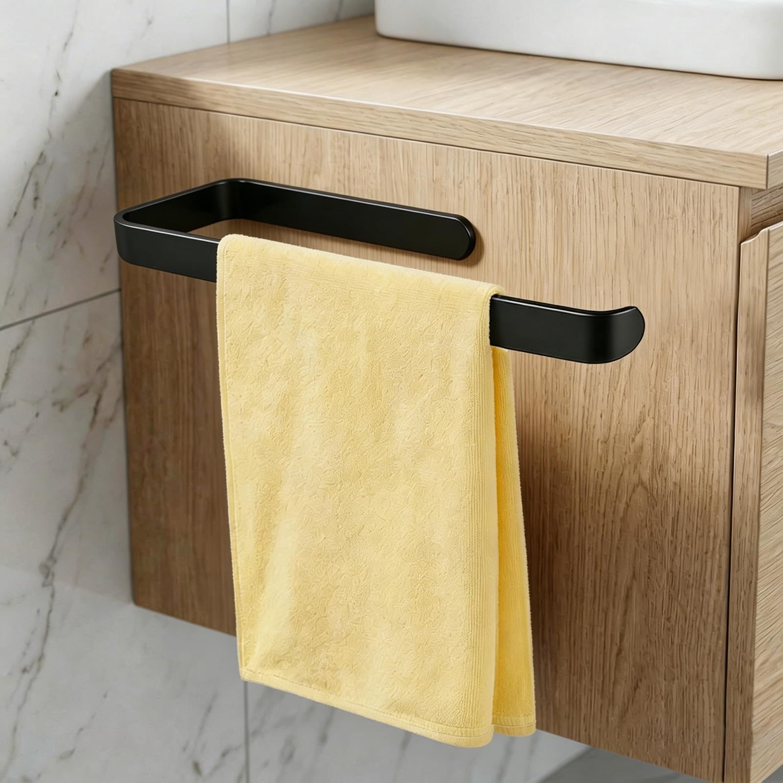 Black Towel Rail, 33cm Towel Holder Self Adhesive, Stainless Steel Hand Towel Holder, Black Towel Holder No Drilling, Towel Bar for Bathrooms and Kitchen